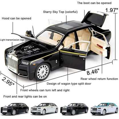Rolls Royce Phantom Model Car 1:32 Scale Exclusive Alloy Metal Pull Back Die-cast Car Toy with Openable Doors & Light Music Boys Toys for Kids (Phantom 1:32)【Black】