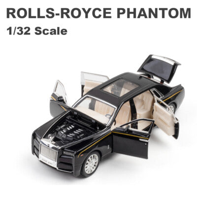 Rolls Royce Phantom Model Car 1:32 Scale Exclusive Alloy Metal Pull Back Die-cast Car Toy with Openable Doors & Light Music Boys Toys for Kids (Phantom 1:32)【Black】