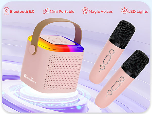 Portable Kids Karaoke Machine with Bluetooth Speaker, Dual Wireless Mics & LED Light Show, Fun Singing Party Gift for Toddlers & Families (Blue)