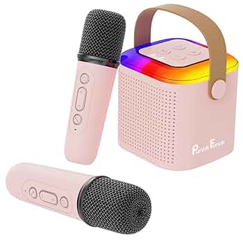 Portable Kids Karaoke Machine with Bluetooth Speaker, Dual Wireless Mics & LED Light Show, Fun Singing Party Gift for Toddlers & Families (Blue)