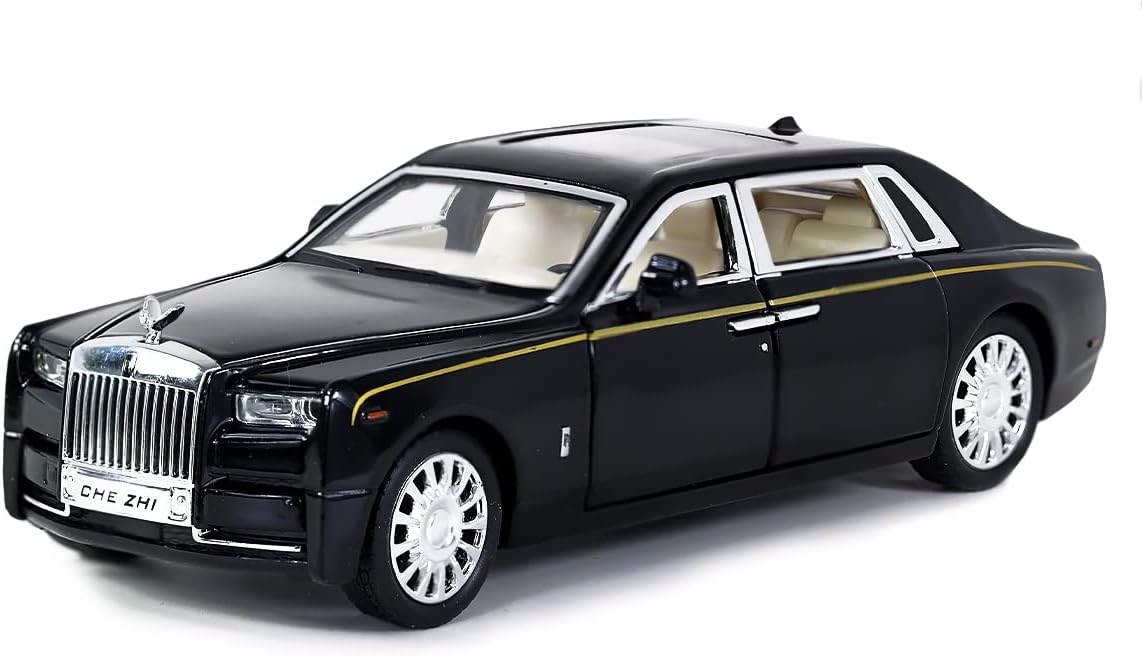 Rolls Royce Phantom Model Car 1:32 Scale Exclusive Alloy Metal Pull Back Die-cast Car Toy with Openable Doors & Light Music Boys Toys for Kids (Phantom 1:32)【Black】