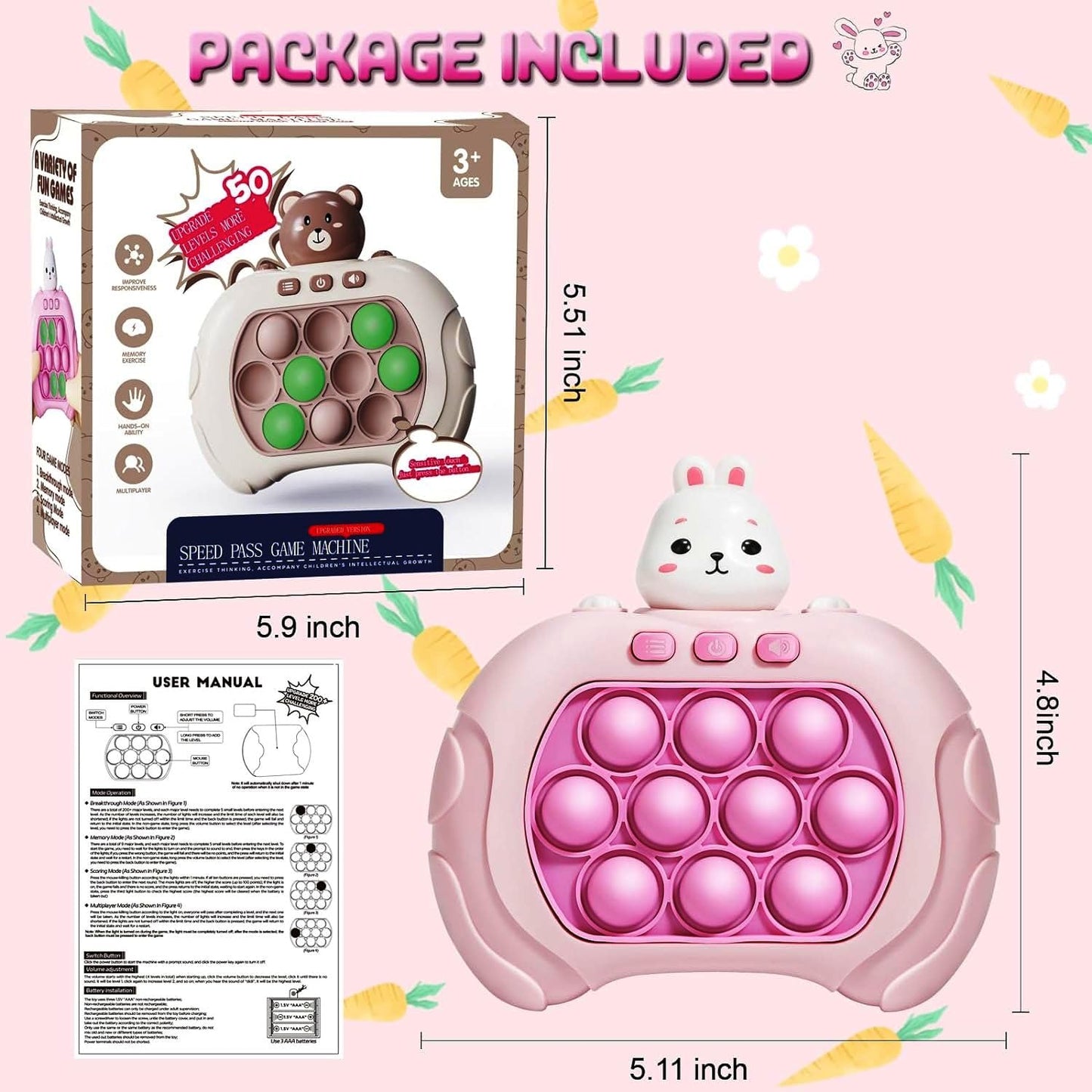 MAHAKART - Mini Fast Push Pop Interactive Game Toy Light-up Bubble Pop Fidget Toy for Kids and Adults, Stress Relief, Pop-Push Game Machine with Light and Music - (Colour As Per Stock)