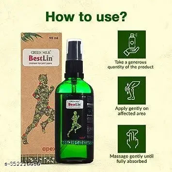 Green Milk Bestlin Liniment Oil | Ayurvedic Pain Relief Oil for Back Pain, Knee Pain, Joint & Muscle Ache | Fast-Absorbing, Non-Greasy Formula | 90ml