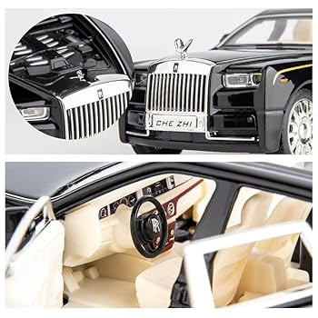 Rolls Royce Phantom Model Car 1:32 Scale Exclusive Alloy Metal Pull Back Die-cast Car Toy with Openable Doors & Light Music Boys Toys for Kids (Phantom 1:32)【Black】