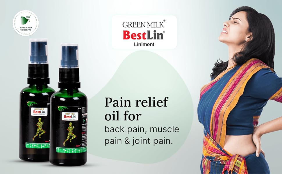 Green Milk Bestlin Liniment Oil | Ayurvedic Pain Relief Oil for Back Pain, Knee Pain, Joint & Muscle Ache | Fast-Absorbing, Non-Greasy Formula | 90ml