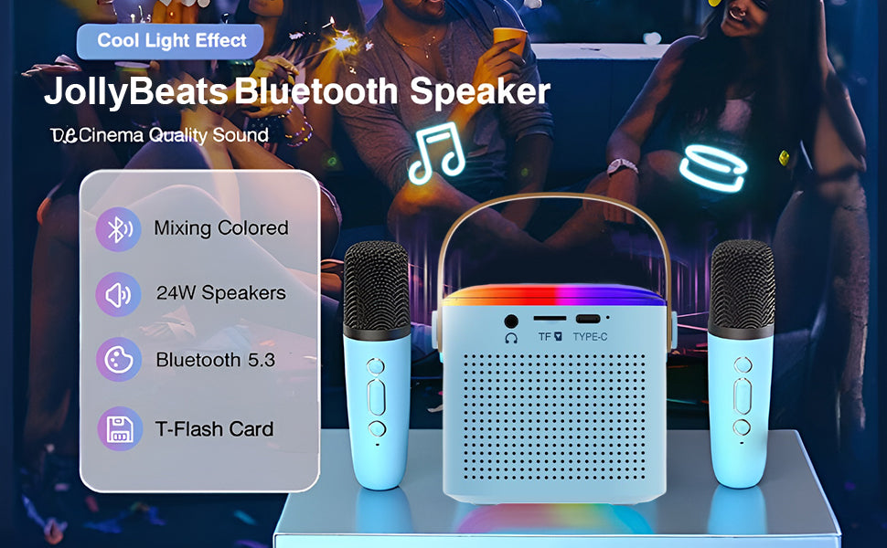 Portable Kids Karaoke Machine with Bluetooth Speaker, Dual Wireless Mics & LED Light Show, Fun Singing Party Gift for Toddlers & Families (Blue)