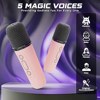 Portable Kids Karaoke Machine with Bluetooth Speaker, Dual Wireless Mics & LED Light Show, Fun Singing Party Gift for Toddlers & Families (Blue)