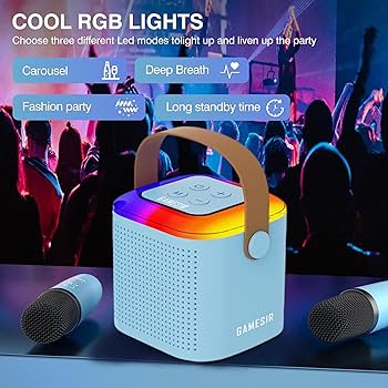 Portable Kids Karaoke Machine with Bluetooth Speaker, Dual Wireless Mics & LED Light Show, Fun Singing Party Gift for Toddlers & Families (Blue)