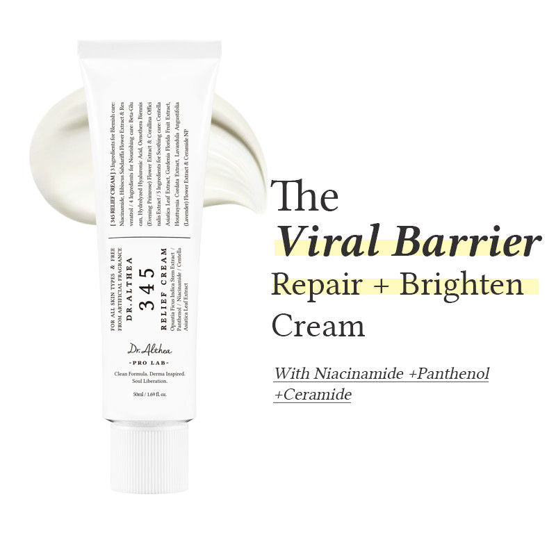 345 Relief Cream, Daily Face Moisturizer Blemish Relief Care Soothing Recovery & Moisture with Niacinamide, Panthenol Korean Vegan Skin Care for All Skin Types