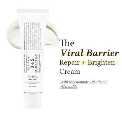 345 Relief Cream, Daily Face Moisturizer Blemish Relief Care Soothing Recovery & Moisture with Niacinamide, Panthenol Korean Vegan Skin Care for All Skin Types
