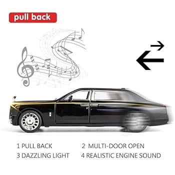 Rolls Royce Phantom Model Car 1:32 Scale Exclusive Alloy Metal Pull Back Die-cast Car Toy with Openable Doors & Light Music Boys Toys for Kids (Phantom 1:32)【Black】